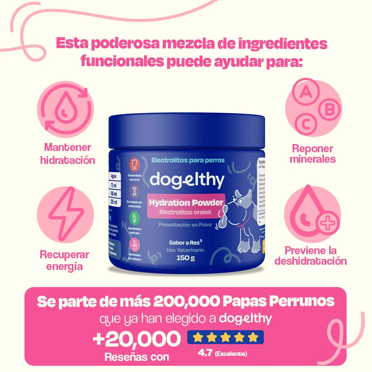 Electrolitos para Perros (Rinde 4.5 Lts) - Hydration Powder - Image 5